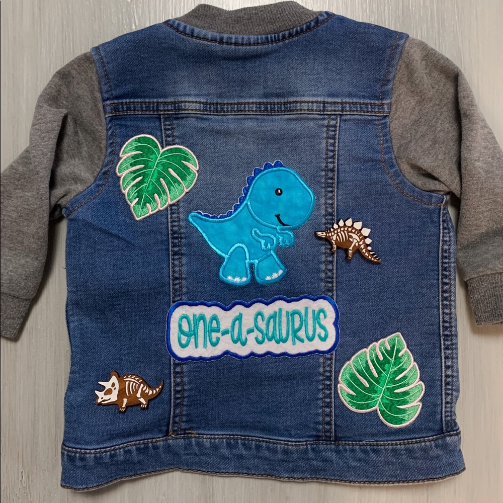 Baby Boy Dino First Birthday Jean Jacket